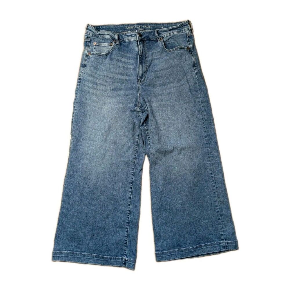 AEO American Eagle Womens Jeans 18 Short Wide Leg Super Stretch Blue Denim Pants - Picture 11 of 11